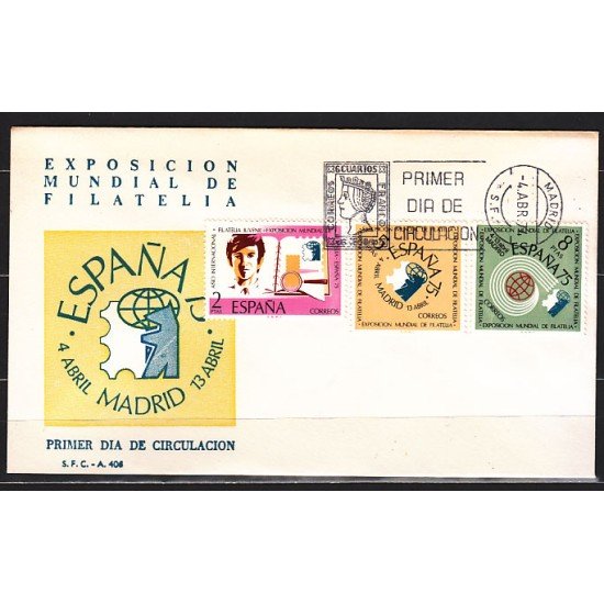 España Spain 2174/76 1974 Expo Mundial de Filatelia España 75 y Año Internacional de la Filatelia Juvenil SPD Sobre Primer Día España Spain 2174/76 1974 Expo Mundial de Filatelia España 75 y Año Internacional de la Filatelia Juvenil SPD Sobre Primer Día
