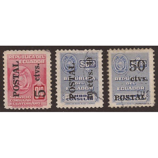 Ecuador 540/42 1952 Servicio consular Usados Ecuador 540/42 1952 Servicio consular Usados
