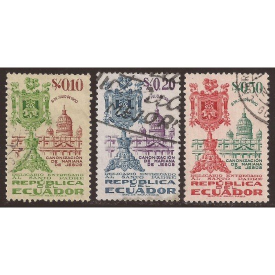 Ecuador 543/45 1952 Canonización Mariana de Jesús Usados Ecuador 543/45 1952 Canonización Mariana de Jesús Usados
