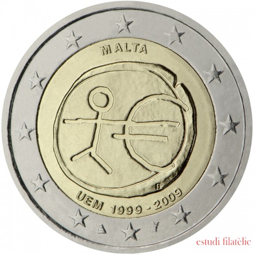 Malta 2009 2 € euros conmemorativos X Aniv. de EMU Unión Económica y Monetaria 