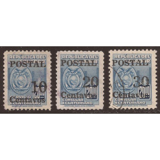 Ecuador 555/57 1952 Servicio Consular Usados Ecuador 555/57 1952 Servicio Consular Usados