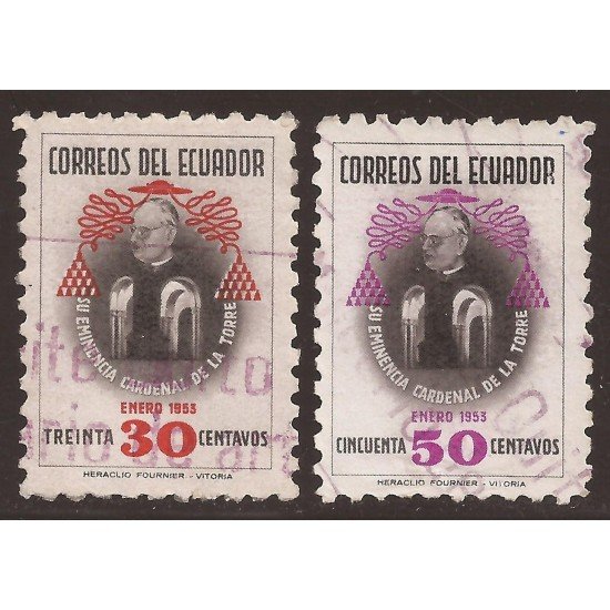 Ecuador 571/72 1953 Cardenal de la Torre Usados Ecuador 571/72 1953 Cardenal de la Torre Usados
