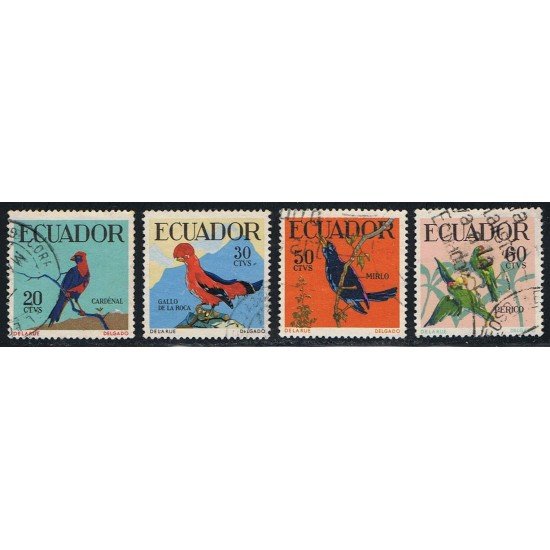 Ecuador 644/47 1958 1959 Pájaros birds Cardinal Coq Cassique Usados Ecuador 644/47 1958 1959 Pájaros birds Cardinal Coq Cassique Usados