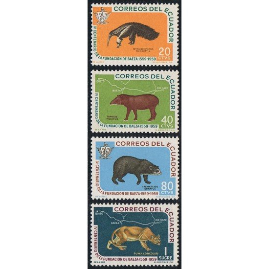 Ecuador 656/59 1960 Baeza fauna Puma Tremarctos Tapirus Myrmecophga MH Ecuador 656/59 1960 Baeza fauna Puma Tremarctos Tapirus Myrmecophga MH