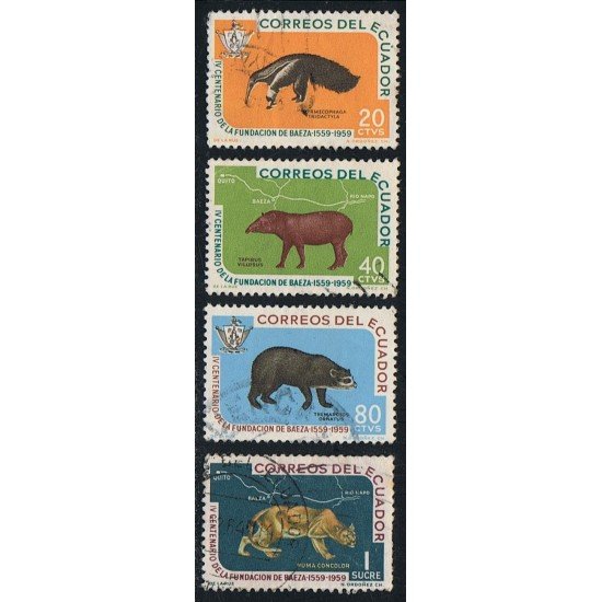 Ecuador 656/59 1960 Baeza fauna Puma Tremarctos Tapirus Myrmecophga Usados Ecuador 656/59 1960 Baeza fauna Puma Tremarctos Tapirus Myrmecophga Usados