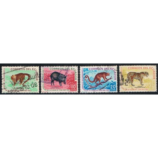 Ecuador 680/83 1961 Tena Fauna Cusumbo Huangana Jaguar Cuchucho Usados Ecuador 680/83 1961 Tena Fauna Cusumbo Huangana Jaguar Cuchucho Usados