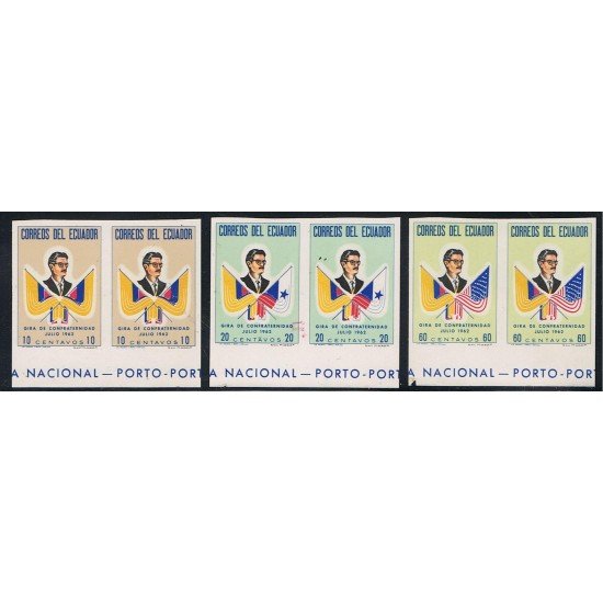 Ecuador 691/93 1963 Carlos Arosemena sin dentar pareja imperforated Ecuador 691/93 1963 Carlos Arosemena sin dentar pareja imperforated