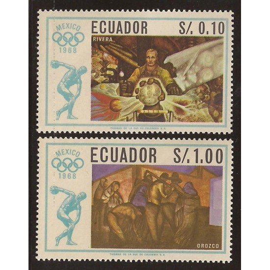 Ecuador 775/76 1967 Juegos olímpicos Olympic games Mexico Pintura Picture Rivera Ecuador 775/76 1967 Juegos olímpicos Olympic games Mexico Pintura Picture Rivera