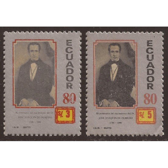 Ecuador 987/88 1980 José Joaquin Olmedo Poeta MNH Ecuador 987/88 1980 José Joaquin Olmedo Poeta MNH