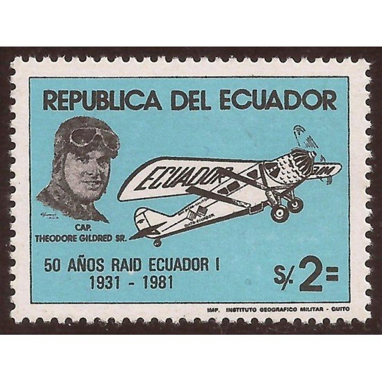 Ecuador 1013 1981 Raid Aéreo 1931 Avion Theodore Gildred MNH Ecuador 1013 1981 Raid Aéreo 1931 Avion Theodore Gildred MNH