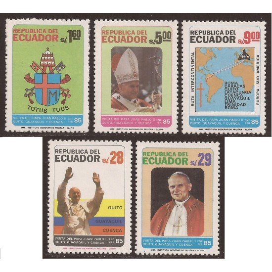 Ecuador 1065/69 1985 Visita Papa Juan Pablo II MNH Ecuador 1065/69 1985 Visita Papa Juan Pablo II MNH