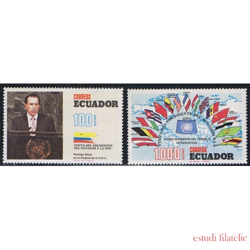 Ecuador 1238/39 Vista Presidente Rodrigo Borja a Naciones Unidas Flag MNH 