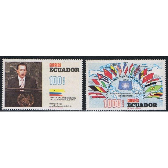Ecuador 1238/39 Vista Presidente Rodrigo Borja a Naciones Unidas Flag MNH Ecuador 1238/39 Vista Presidente Rodrigo Borja a Naciones Unidas Flag MNH