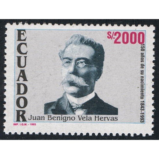 Ecuador 1278 1993 150 Aniver. Nacimiento Juan Benigno Vela Hervás Ecuador 1278 1993 150 Aniver. Nacimiento Juan Benigno Vela Hervás