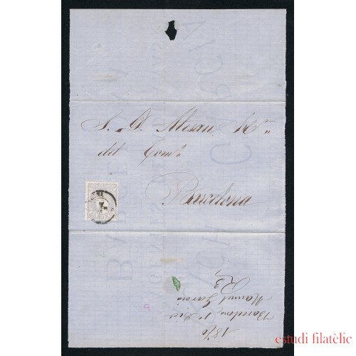 España Carta Nº 106b Barcelona 1870 VARIEDAD RARA