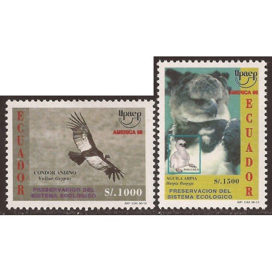 Ecuador 1344A/B 1996 UPAEP Fauna Condor bird Águila MNH