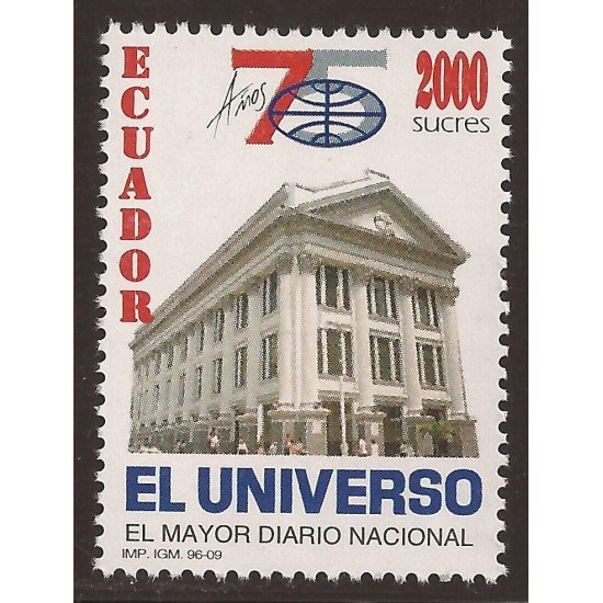 Ecuador 1369 1996 75 Aniversario Diario El Nacional Newspaper MNH Ecuador 1369 1996 75 Aniversario Diario El Nacional Newspaper MNH