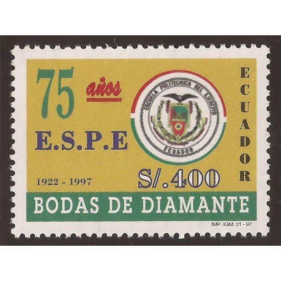 Ecuador 1382 1997 75 Aniversario ESPE Boda Diamantes MNH Ecuador 1382 1997 75 Aniversario ESPE Boda Diamantes MNH