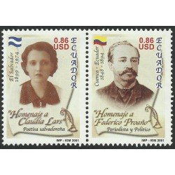 Ecuador 1586/87 2001 Escritores Emisión Conjunta con El Salvador Claudia Lars Ecuador 1586/87 2001 Escritores Emisión Conjunta con El Salvador Claudia Lars