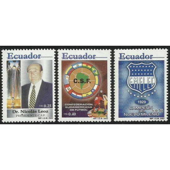 Ecuador 1627/29 2002 DR. NIcolás Leoz Presidente CSF Fútbol Football MNH Ecuador 1627/29 2002 DR. NIcolás Leoz Presidente CSF Fútbol Football MNH