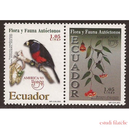 Ecuador 1769/70 2003 UPAEP Flora y fauna Pájaro bird Semnornis Bomarea MNH 