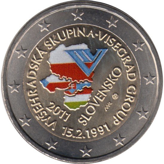 Eslovaquia 2011 2 € euros conmemorativos XX Av. del Grupo de Visegrado V4 Color Eslovaquia 2011 2 € euros conmemorativos XX Av. del Grupo de Visegrado V4 Color