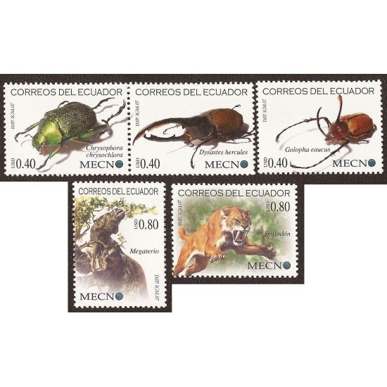Ecuador 2040/44 2007 Fauna Smilodon Megaterio Golopha Dynastes Chrysophora