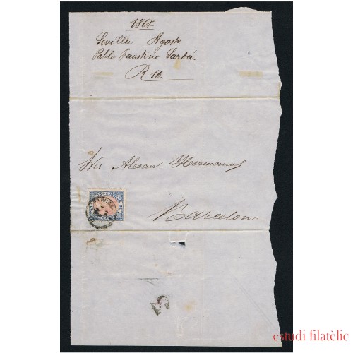 España Carta Nº 95 Sevilla a Barcelona 1868