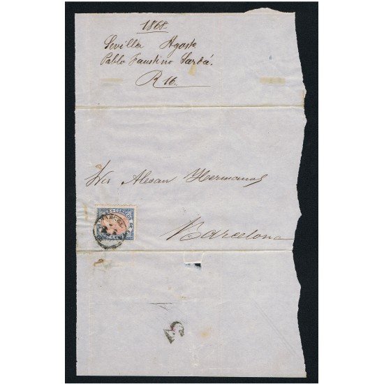 España Carta Nº 95 Sevilla a Barcelona 1868 España Carta Nº 95 Sevilla a Barcelona 1868