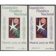 España Spain 1222/23 1958 Exposición Flilatélica Nacional Bruselas Mismo número MNH 
