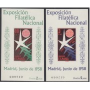 España Spain 1222/23 1958 Exposición Flilatélica Nacional Bruselas Mismo número MNH 