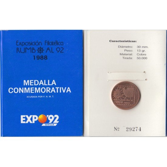 España Spain 1988 Medalla conmemorativa Expo 92 Sevilla Cobre España Spain 1988 Medalla conmemorativa Expo 92 Sevilla Cobre