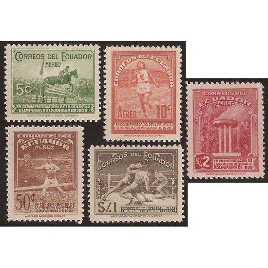 Ecuador A- 67/71 1939 Aéreo Victoria Conmemoración Primera Olimpiada Bolivariana Ecuador A- 67/71 1939 Aéreo Victoria Conmemoración Primera Olimpiada Bolivariana