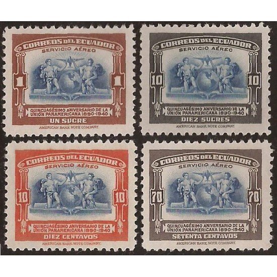 Ecuador A- 89/92 1940 Aéreos 50 Años Unión Panamericana Avión MH Ecuador A- 89/92 1940 Aéreos 50 Años Unión Panamericana Avión MH