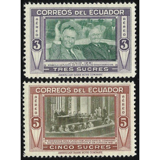 Ecuador A- 232/33 1952 Aéreo Visita Presidente Plaza MH Ecuador A- 232/33 1952 Aéreo Visita Presidente Plaza MH