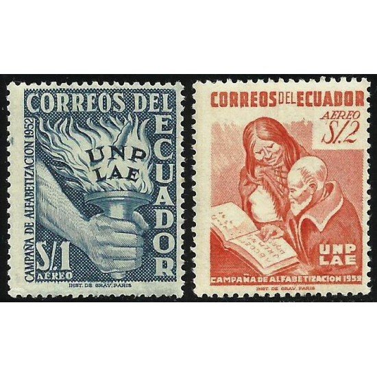 Ecuador A- 241/42 1953 Aéreo Campaña Alfabetización UNP LAE MH Ecuador A- 241/42 1953 Aéreo Campaña Alfabetización UNP LAE MH