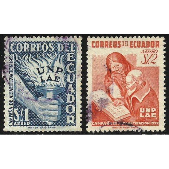 Ecuador A- 241/42 1953 Aéreo Campaña Alfabetización UNP LAE Usados Ecuador A- 241/42 1953 Aéreo Campaña Alfabetización UNP LAE Usados