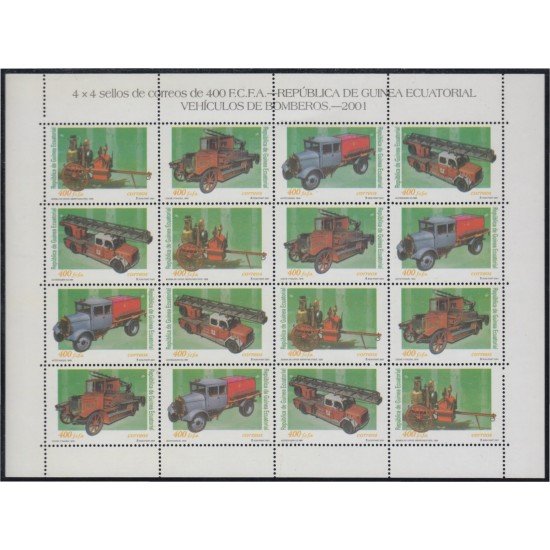 Guinea Ecuatorial 280/83 2001 Minihojita Vehículos de bomberos MNH