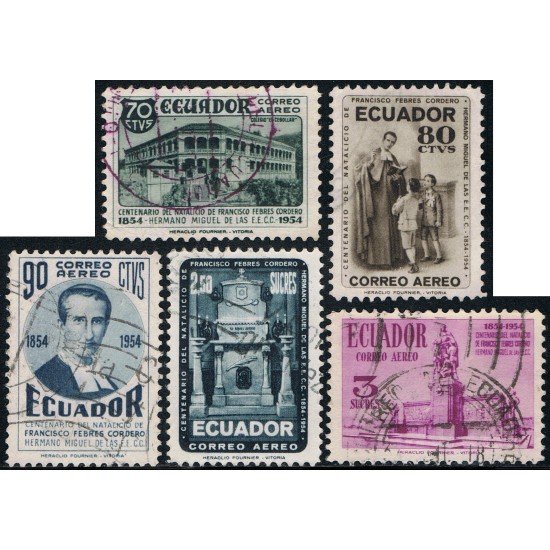 Ecuador A- 269/73 1954 Aéreo Francisco Febres Cordero Escuelas cristianas Usados Ecuador A- 269/73 1954 Aéreo Francisco Febres Cordero Escuelas cristianas Usados