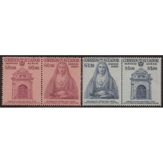 Ecuador A 318a + 320a 1958 Dolorosa del Colegio de San Gabriel Milagro Religión MNH Ecuador A 318a + 320a 1958 Dolorosa del Colegio de San Gabriel Milagro Religión MNH