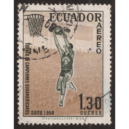 Ecuador A- 323 1958 Aéreo Campeonato Sudamericano Basket Usado Ecuador A- 323 1958 Aéreo Campeonato Sudamericano Basket Usado