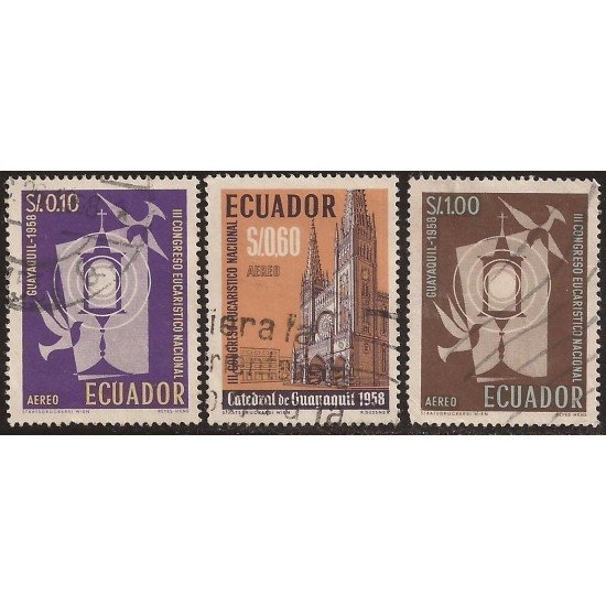Ecuador A- 324/26 1958 Aéreo 3 Congreso Eucarístico Nacional en Guayaquil Usados