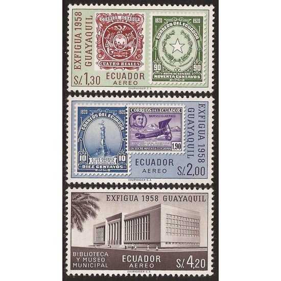 Ecuador A- 327/29 1958 Exposición Filatélica de Guayaquil MNH Ecuador A- 327/29 1958 Exposición Filatélica de Guayaquil MNH