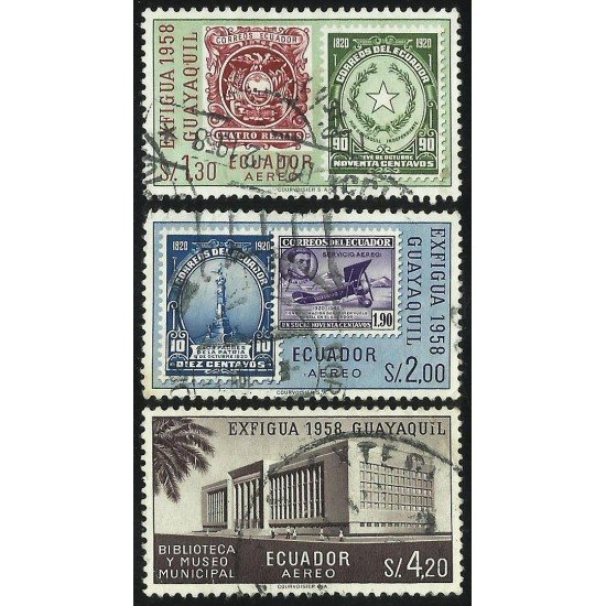 Ecuador A- 327/29 1958 Exposición Filatélica de Guayaquil Usado Ecuador A- 327/29 1958 Exposición Filatélica de Guayaquil Usado
