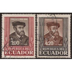 Ecuador A- 334/35 1958 4 Cº de la Muerte de Carlos V Rey Usados Ecuador A- 334/35 1958 4 Cº de la Muerte de Carlos V Rey Usados