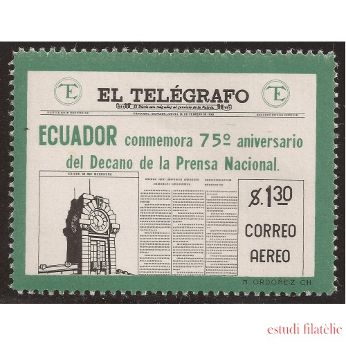 Ecuador A- 342 1959 Aéreo 75 Aniversario Periódico El Telégrafo MNH 