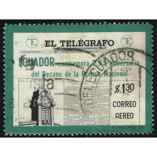 Ecuador A- 342 1959 Aéreo 75 Aniversario Periódico El Telégrafo Usado Ecuador A- 342 1959 Aéreo 75 Aniversario Periódico El Telégrafo Usado
