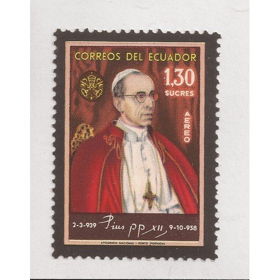 Ecuador A- 352 1959 Aéreo Aniversario Muerte Papa Pius XII Religión MNH Ecuador A- 352 1959 Aéreo Aniversario Muerte Papa Pius XII Religión MNH