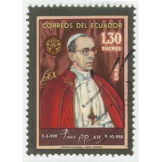 Ecuador A- 352 1959 Aéeo Aniversario Muerte Papa Pius XII Religión Usado Ecuador A- 352 1959 Aéeo Aniversario Muerte Papa Pius XII Religión Usado
