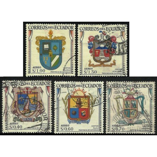 Ecuador A- 363/67 1960 Aéreo Escudos Cantón Provincia de Cotopaxi Usados